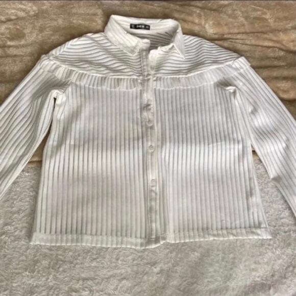 Frill Trim Button Up Striped Shirt - Picture 3 of 4